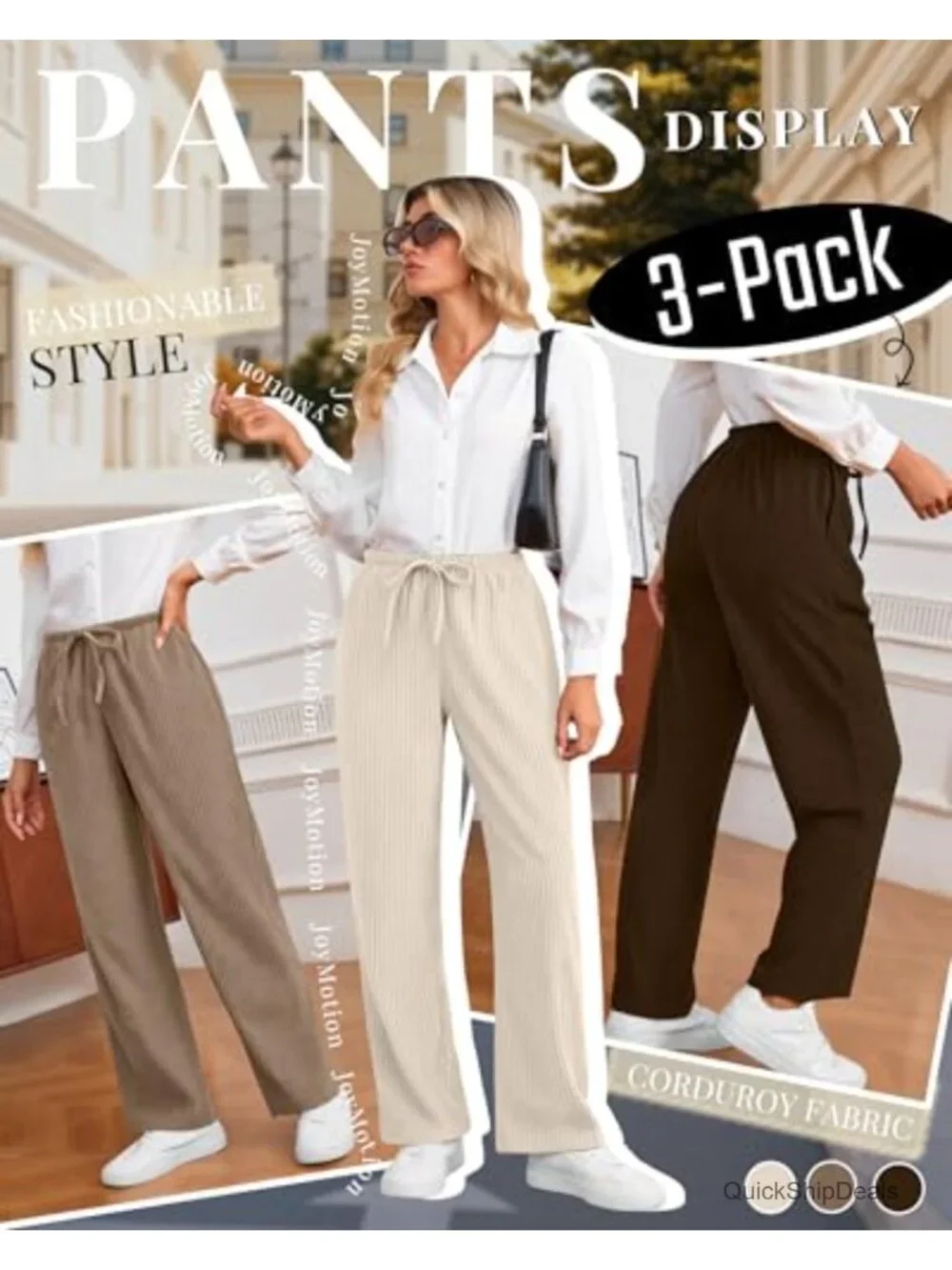 3 Pack Women's Corduroy Straight Leg Casual Pants with Pockets